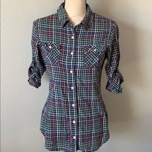 Mossimo Supply Co Plaid Rainbow Camp Shirt, size S